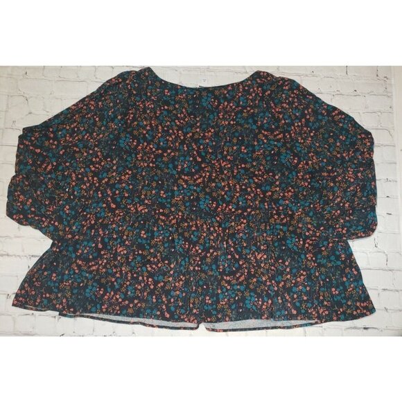 𝅺NWT AVA & VIV  Black Floral Long Sleeve Phasant Blouse Top 4XL - Picture 2 of 3